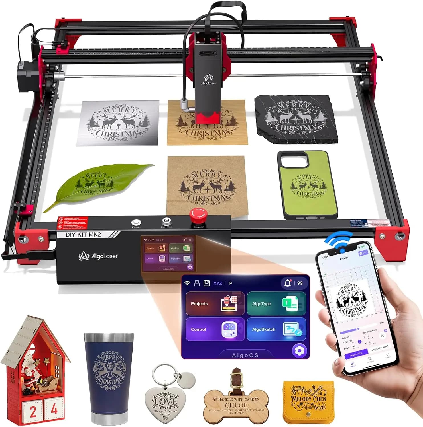 AlgoLaser DIY KIT MK2 Incisore e Taglierina Laser 10W con Ugello Air Assist, Macchina per Incisione ad Alta Precisione per Creazione di Loghi e Artigianato in Legno Fai-da-te
