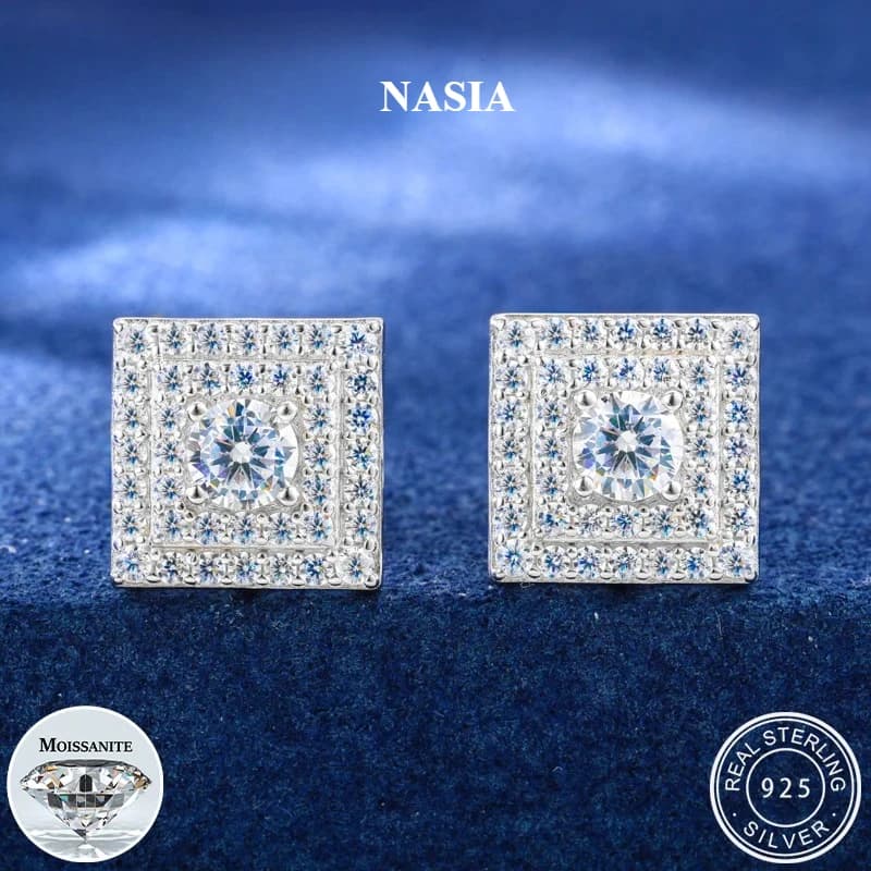 NASIA Classic Stud Earring for Men Women Iced Out D Color Moissanite S925 Sterling Silver Sparkling Earring Jewelry 2026