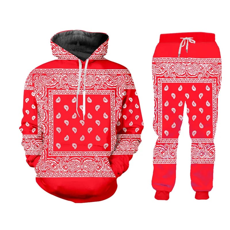 Uomo Paisley Grafica Anacardi Floreale Donna/uomo Set da 2 pezzi Jogger Pantaloni 3D Felpa con cappuccio Rosso Nero Tuta Pantaloni sportivi Felpa con cappuccio Streewear