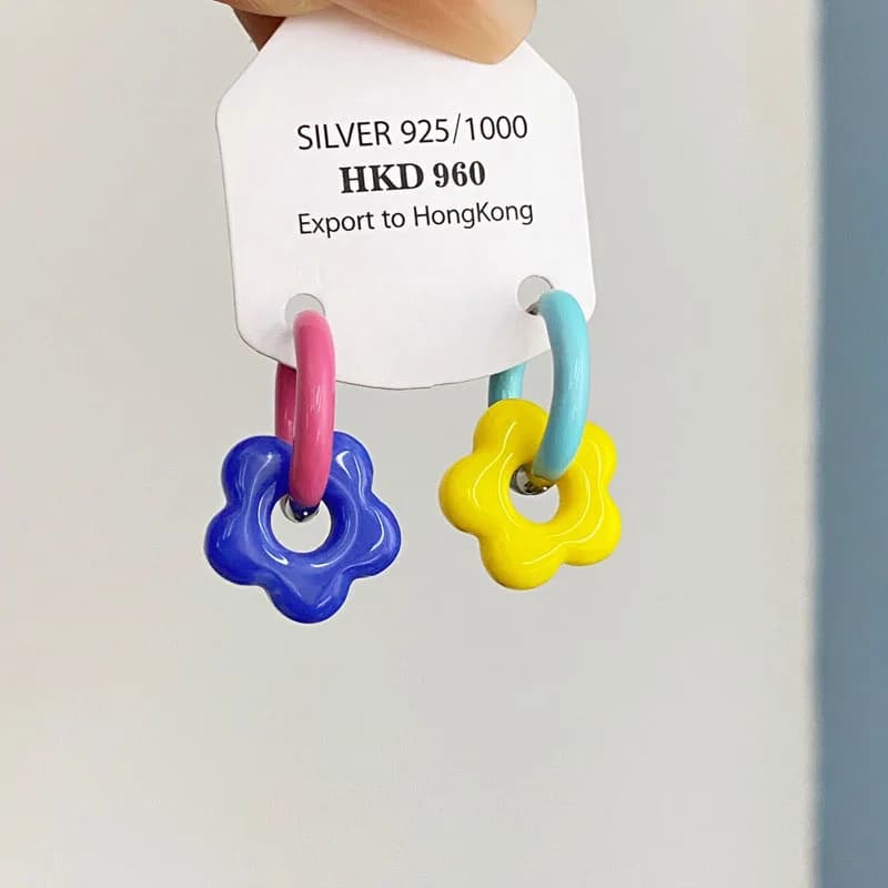 Colorful Enamel Flower Metal Alloy Ear Buckle Dopamine Sweet Earrings Girls Birthday Party Friendship Gift Jewelry