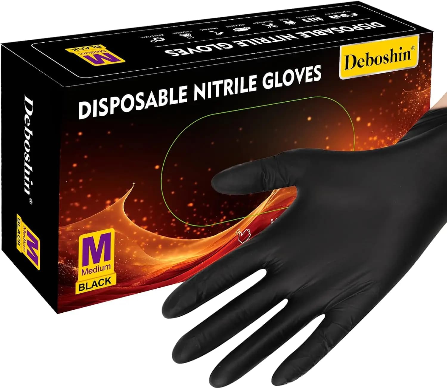 100 Pezzi di Guanti in Nitrile Nero, 5,5 Mil, Senza Lattice e Senza Polvere, Taglia Grande
