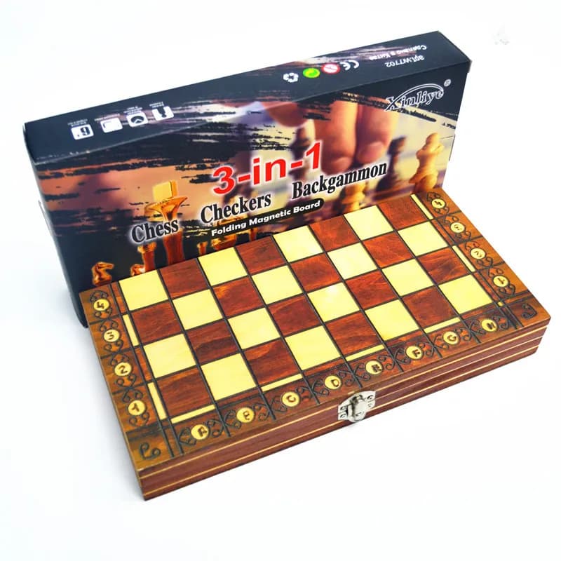 3 in 1 Magnetic Chess Backgammon Checkers Set Foldable Board Multi-Size Portable Travel Chess Family Party Tabletop Game