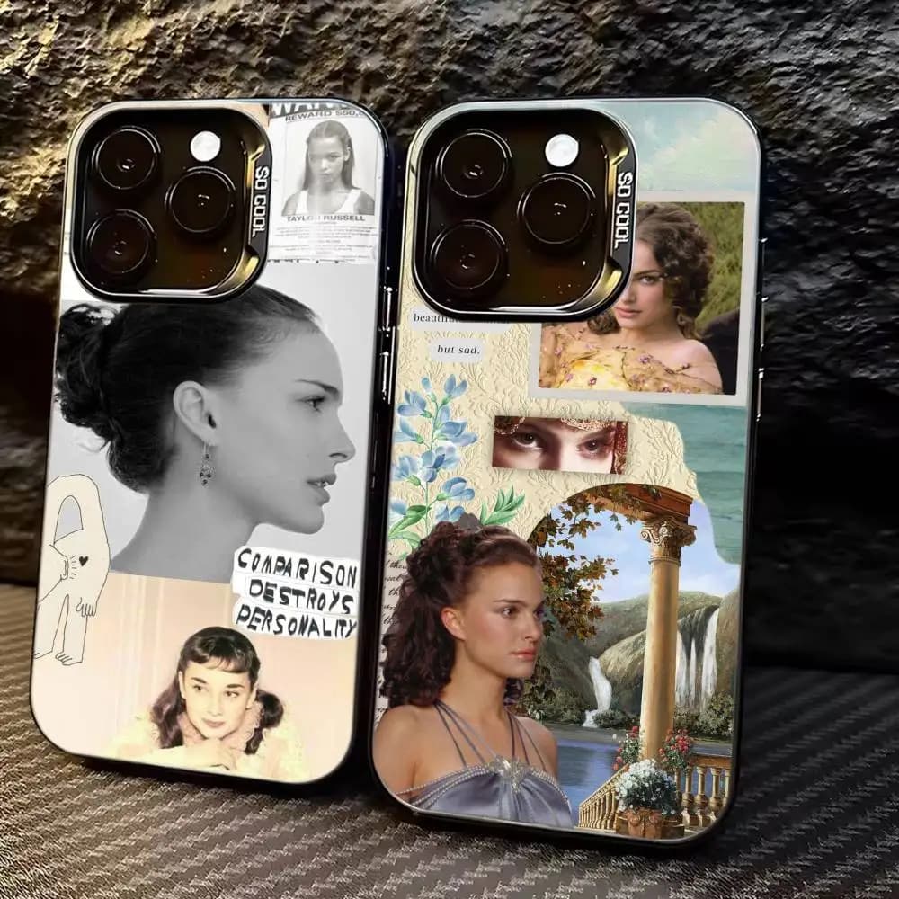 Cover per telefono Natalie Portman per iPhone 17, 16, 15, 14, 13, 12, 11 Plus, Pro Max, XS, custodia colorata argento