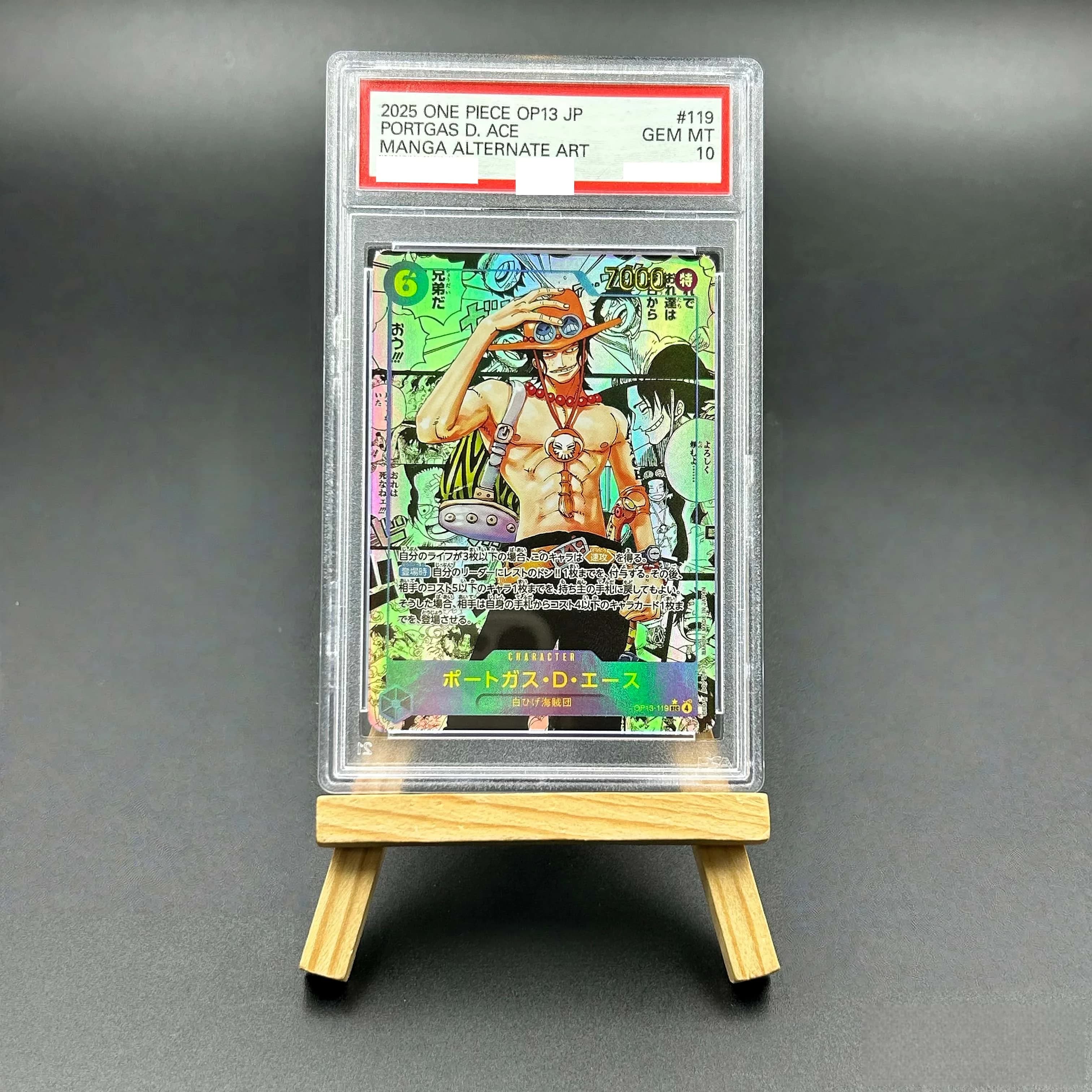 2025 One Piece TCG Giapponese OP13 Portgas D. Ace # 119 Manga Alternate Art Textured Holo Gem MT 10 Carta Collezionabile