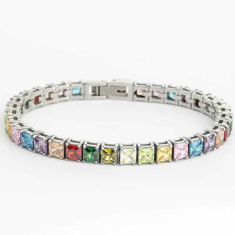 High Quality Stainless Steel 316 Square Zirconia Multicolor Tennis Bracelet 4mm Hip Hop Jewelry Never Fade