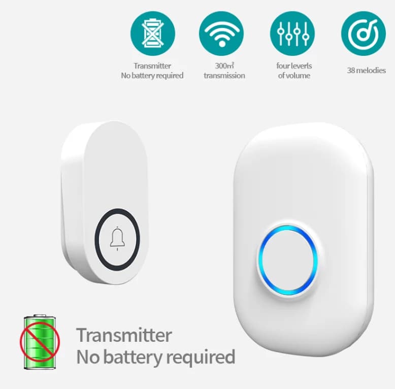 58 Ringtone Allarme wireless autoalimentato Guest Campanello di benvenuto Campanello per ingresso porta Campanello per porta di sicurezza domestica Spina USA/UE
