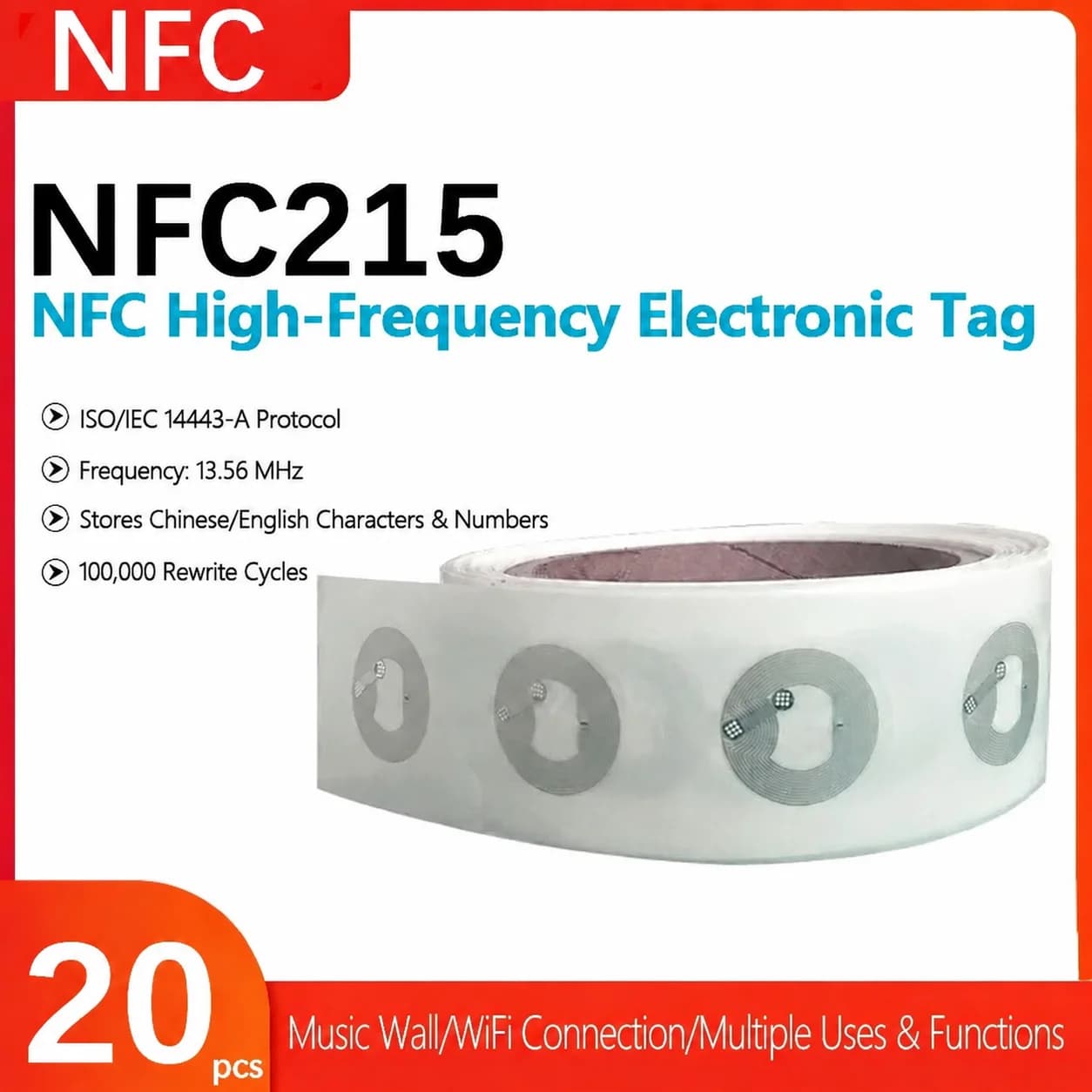 50 pcs] 215NFC tag electronic mobile NFC Ntag round card game choice quick command music wall huawei share ios shortcuts