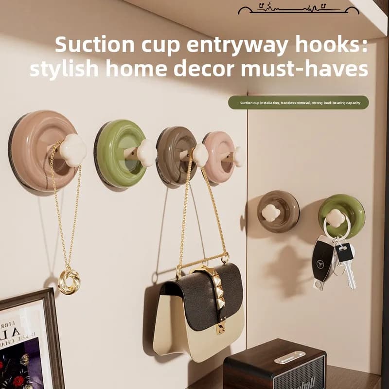 4 Pack Waterproof Suction Cup Hooks, Strong Vacuum Wall Organizer for Kitchen Bathroom Living Room, Removable Reusable No Drill