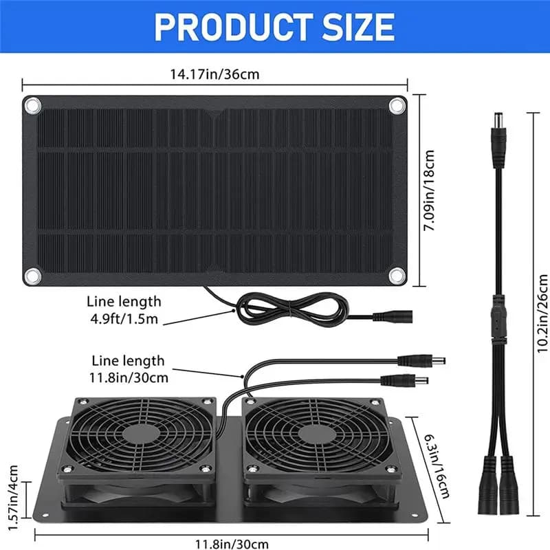 Kit ventole per pannello solare A78I, doppia ventola alimentata da pannello solare da 10 W CC 12 V con cavo da 6,56 piedi/2 m, per polli, capannone, casetta per cani