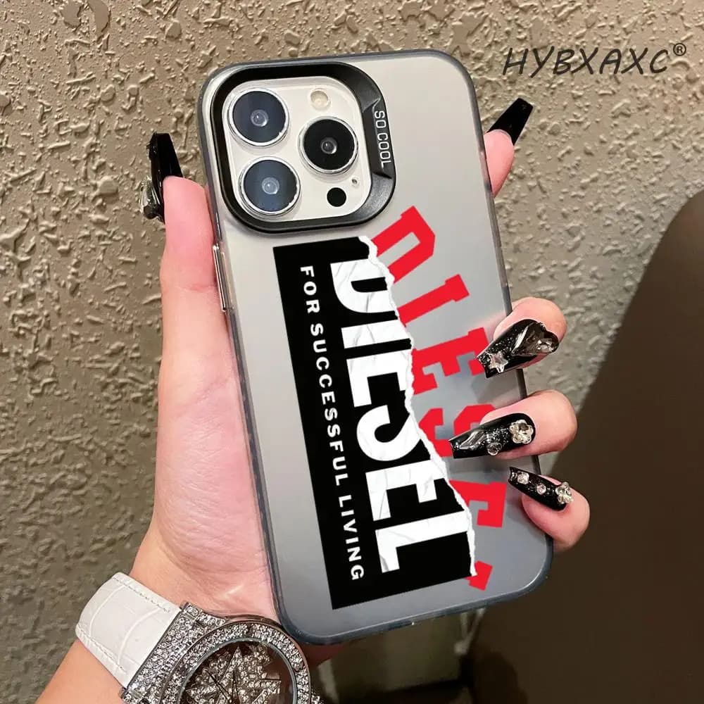 Brand R-Rudolf D-Diesel phone case For iPhone 17 16 15 14 13 12 11 Pro Max Plus Mini IMD Color Silver Shell