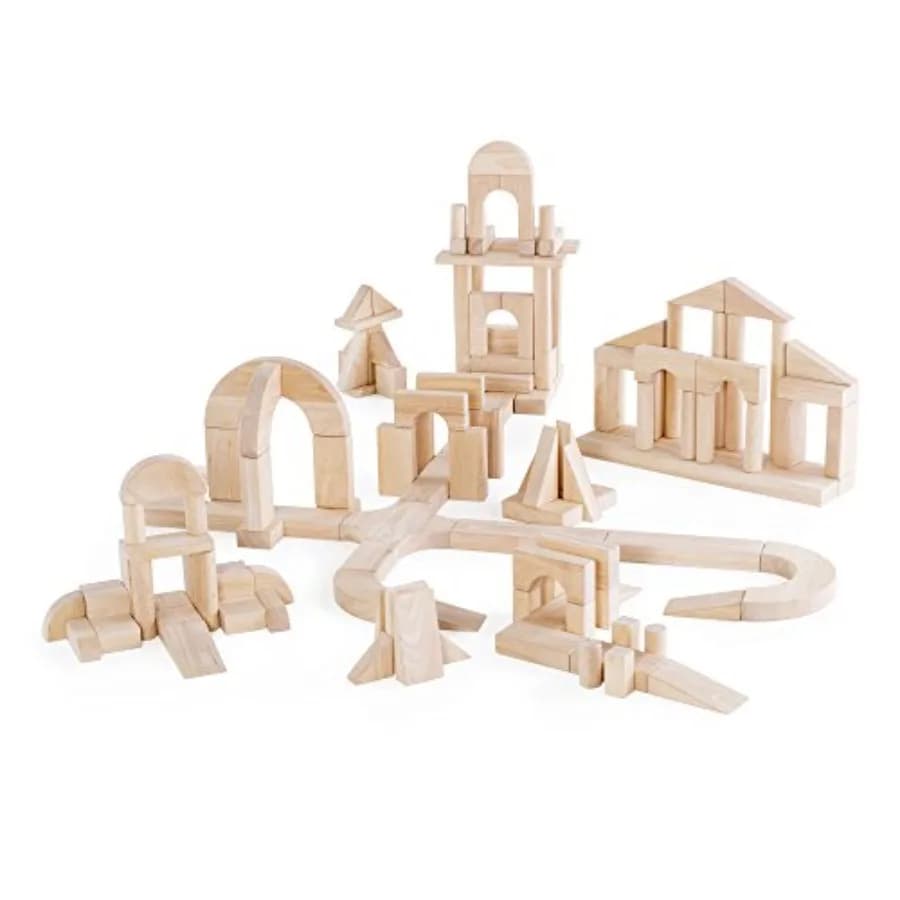 Set di Blocchi Unit Blocks D 135 Pezzi, Set Educativo STEM in Legno per Costruzioni, per Bambini, Legno Naturale Marrone Chiaro Levigato