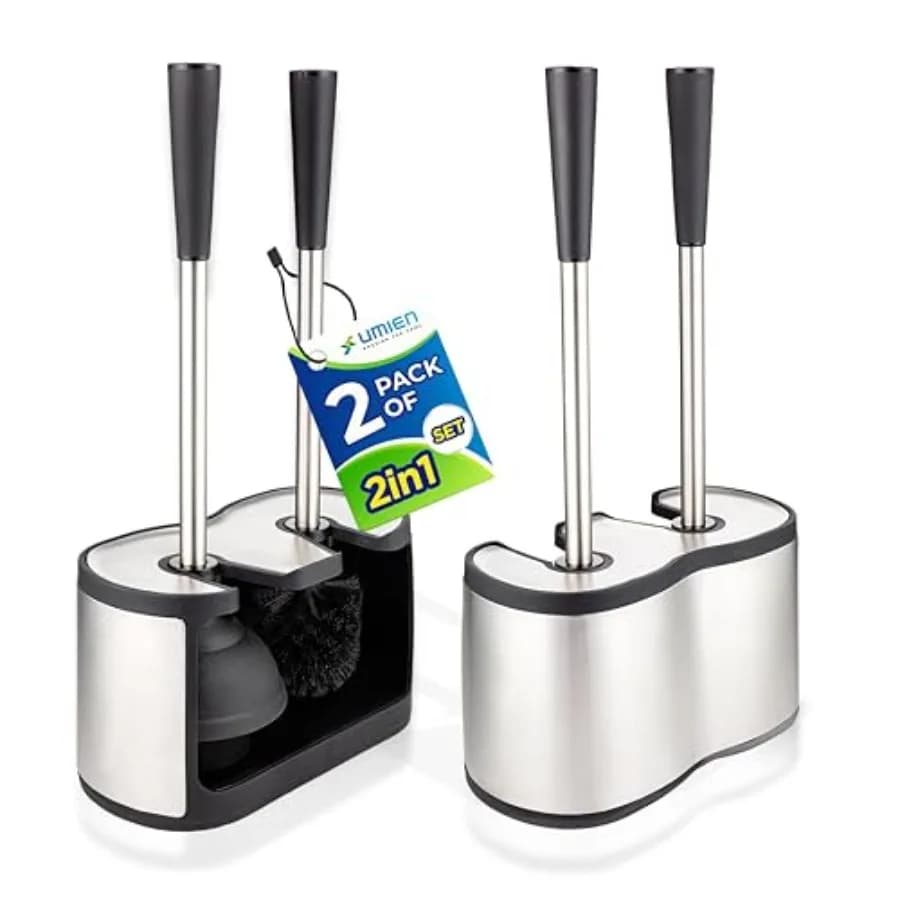 Set Spazzola e Sturalavandini per WC 8-in-1 - Versione Aggiornata 05 Antiruggine - Design in Acciaio Inossidabile - Manici Lunghi - con Contenitore Autoportante