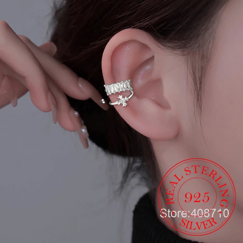 Orecchini a clip incrociati in cristallo a doppio strato da 1 pezzo in argento sterling 925 per le donne, senza pezzi, gioielli per feste di nozze, regalo per amici
