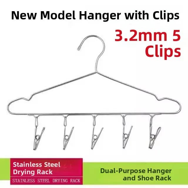 Appendiabiti in Acciaio Inossidabile Rinforzato con 5 Clip, Stendibiancheria per Adulti, Nuovo Modello, Strumenti per la Cura dei Vestiti in Plastica