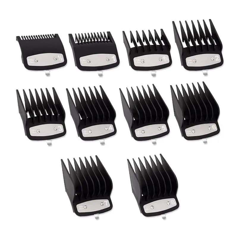 Professional Clipper Guard Set(10 Pack), Black, For Most Hair Clippers, 1/16 Inch To 1 Inch
