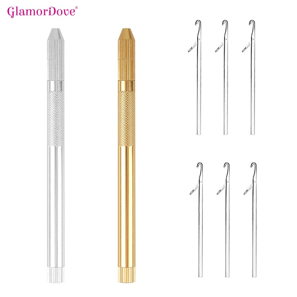 1 set di aghi per uncinetto per capelli in alluminio Kit 3 aghi a gancio + 1 anello per parrucche in pizzo parrucchino Micro anello strumento per l'estensione dei capelli ago a gancio