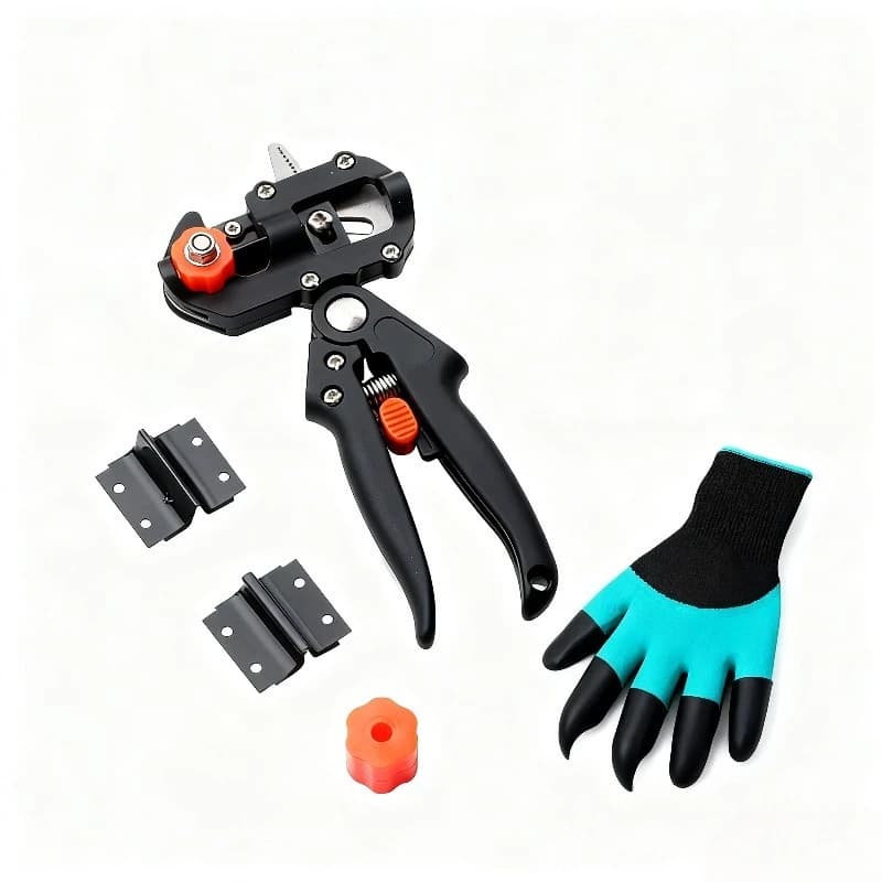 Professional pruning shears Bypass with SK5 steel blade and set of gardening gloves for plant trim, pruning of roses and landscape