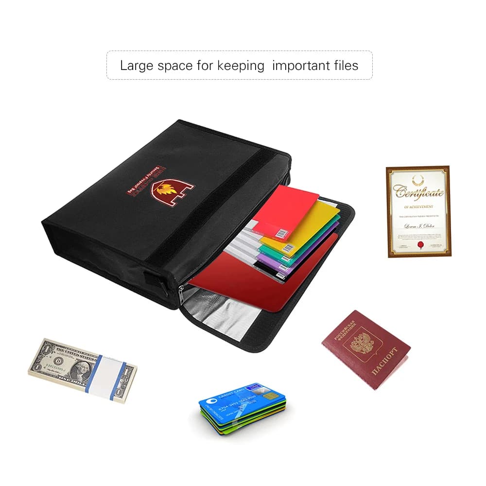 Borsa Portadocumenti Ignifuga per Contanti, Carte Bancarie, Passaporti e Oggetti di Valore, Organizzatore Sicuro per Casa e Ufficio
