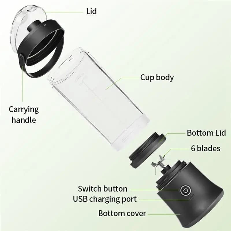 Portable Electric Juicer Blender USB Rechargeable 500Ml Stainless Steel Blade Personal Juice Maker With Carry Handle