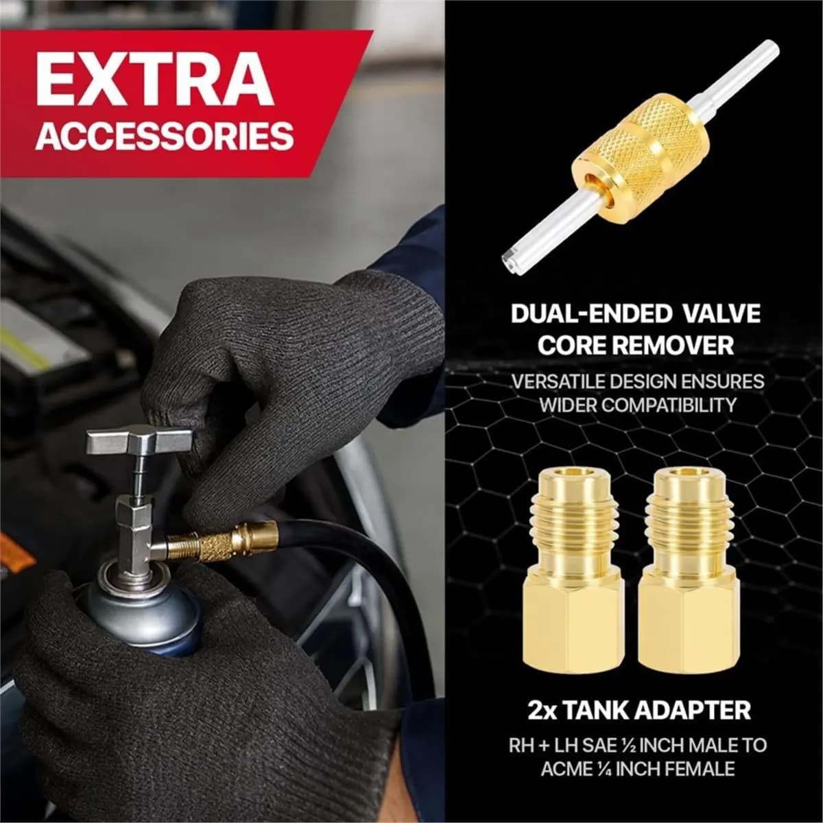 Kit di Attrezzi per Ricarica AC Utility Design R1234yf con Accoppiatore Rapido e Rubinetto per Bombole, Set di Strumenti con Rubinetto Autosigillante e per la Puntura di Bombole di Refrigerante
