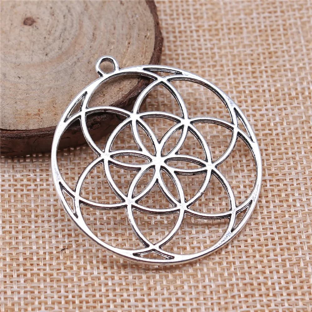 8pcs 48x44mm(1.89x1.73inch) Antique Silver Color The Flower Of Life The Seed Of Life Charms Jewelry Making