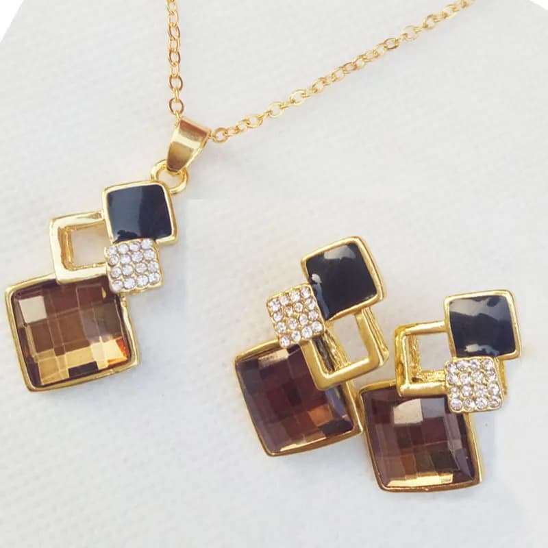 3 pezzi moda donna trasparente pietra di cristallo pendente geometrico collana orecchini set di gioielli accessori per esterni regalo festival