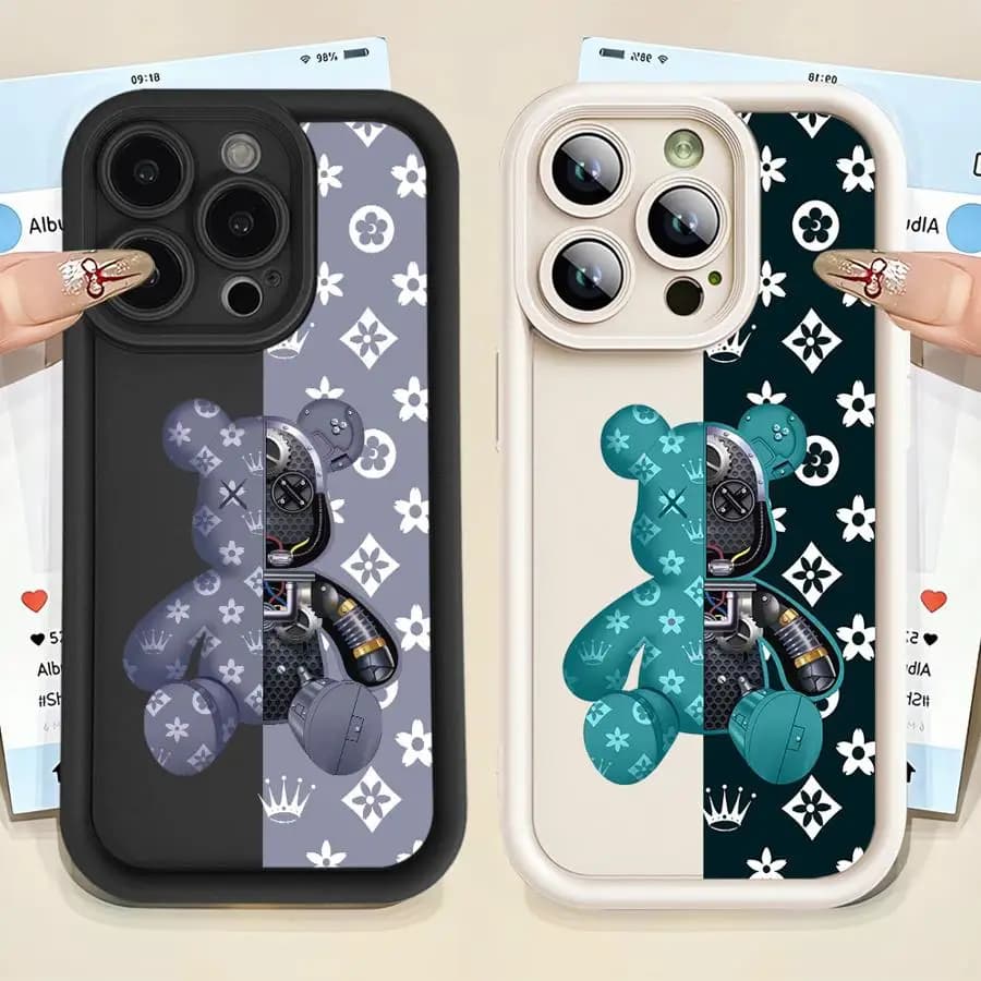 Custodia per iPhone 12 16 Pro Max 16e 14 13Pro 14+ 11 13 15 Plus 15Pro Cover morbida 16+ Fashion Cute Robert Bear