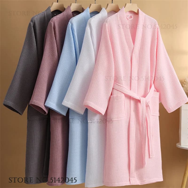 100% Cotton Waffle Couple Sleepwear Female Bathrobe Spring Summer New Nightwear Nightgown Loose Sexy Kimono Robe Gown Home Dress