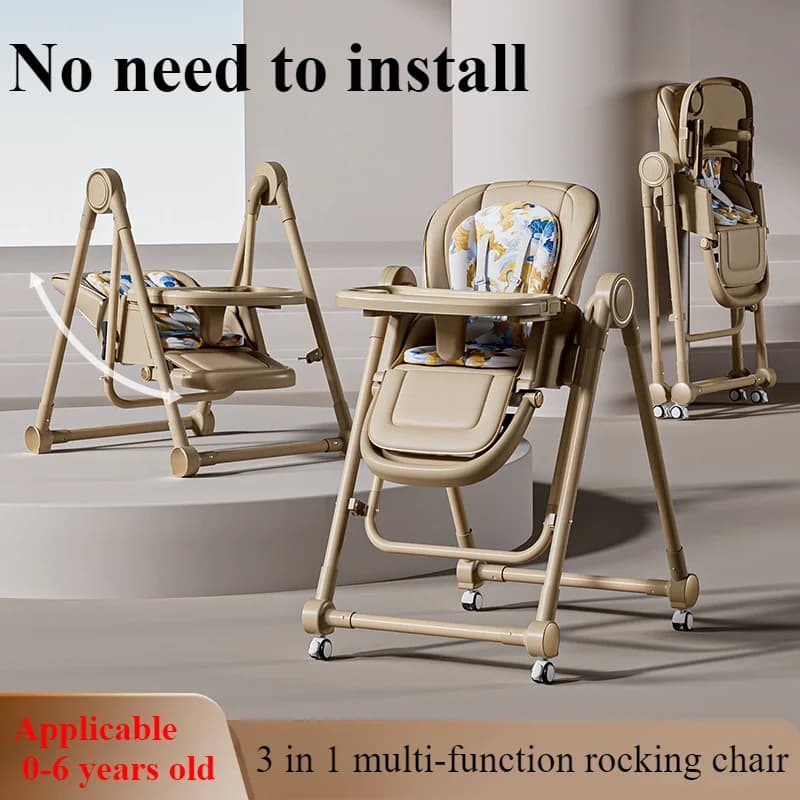 3 in 1 high chair with wheel swing chair for children height adjustable dining chair with seat belt with PU cushion for babies