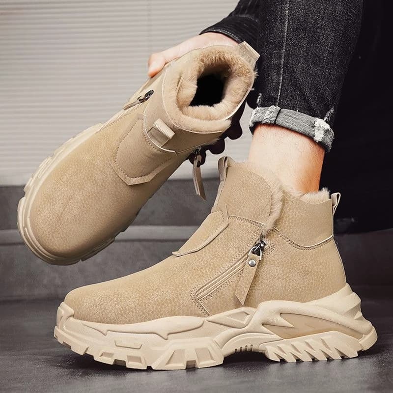 Men Winter Snow Boots High Top Warm Fleece Lined Waterproof Non Slip Outdoor Hiking Work Boot Fashion Casual Plush Shoes