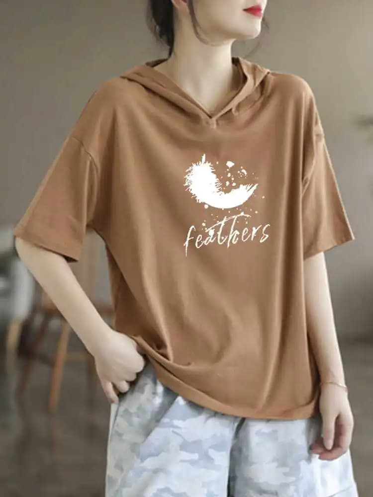 Summer 2024 Women's Loose Casual Cotton T-Shirt Short Sleeve Hoodie Versatile Base Layer Shirt Comfortable Breathable Top