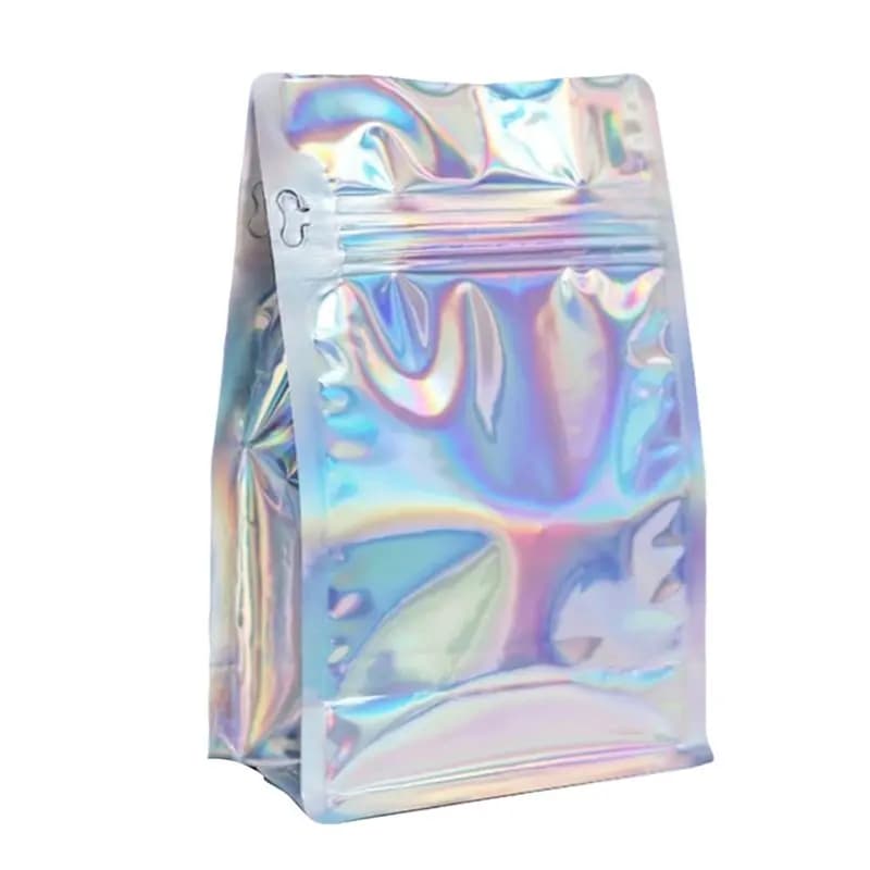 ABKP-Coffee Bean Pouches 8 Oz Holographic Coffee Bags 50Pcs With Valve, Resealable Flat Bottom Eight Side Sealed Food Storage Ba