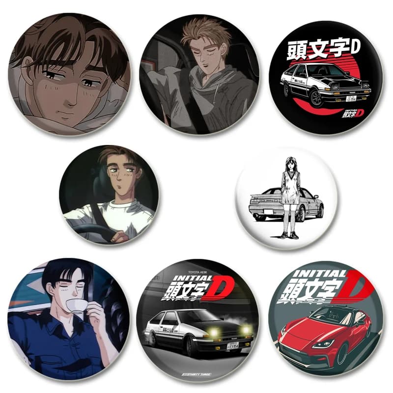 58mm Initial D Anime Enamel Pins for Clothes Bag Decor Round Cartoon Brooches on Backpack Racing Badge Jewelry Gift Accessory