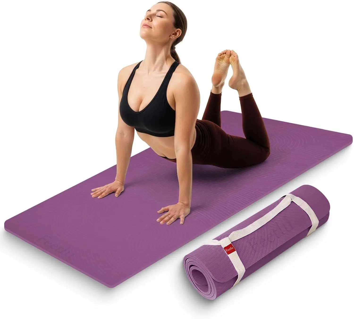 High-slip Yoga Mat Thickness 12mm - Padded for Articular Support, Durable and Includes Transport Strap
