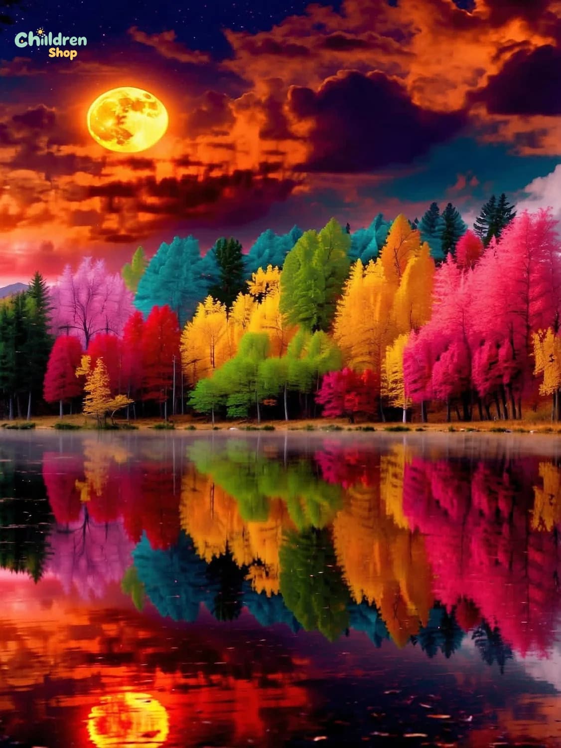 Diamond Painting DIY Sunset Moon River Scenery Diamond Art Wall Decor For Game Room Or Living Room Gift,No Frame