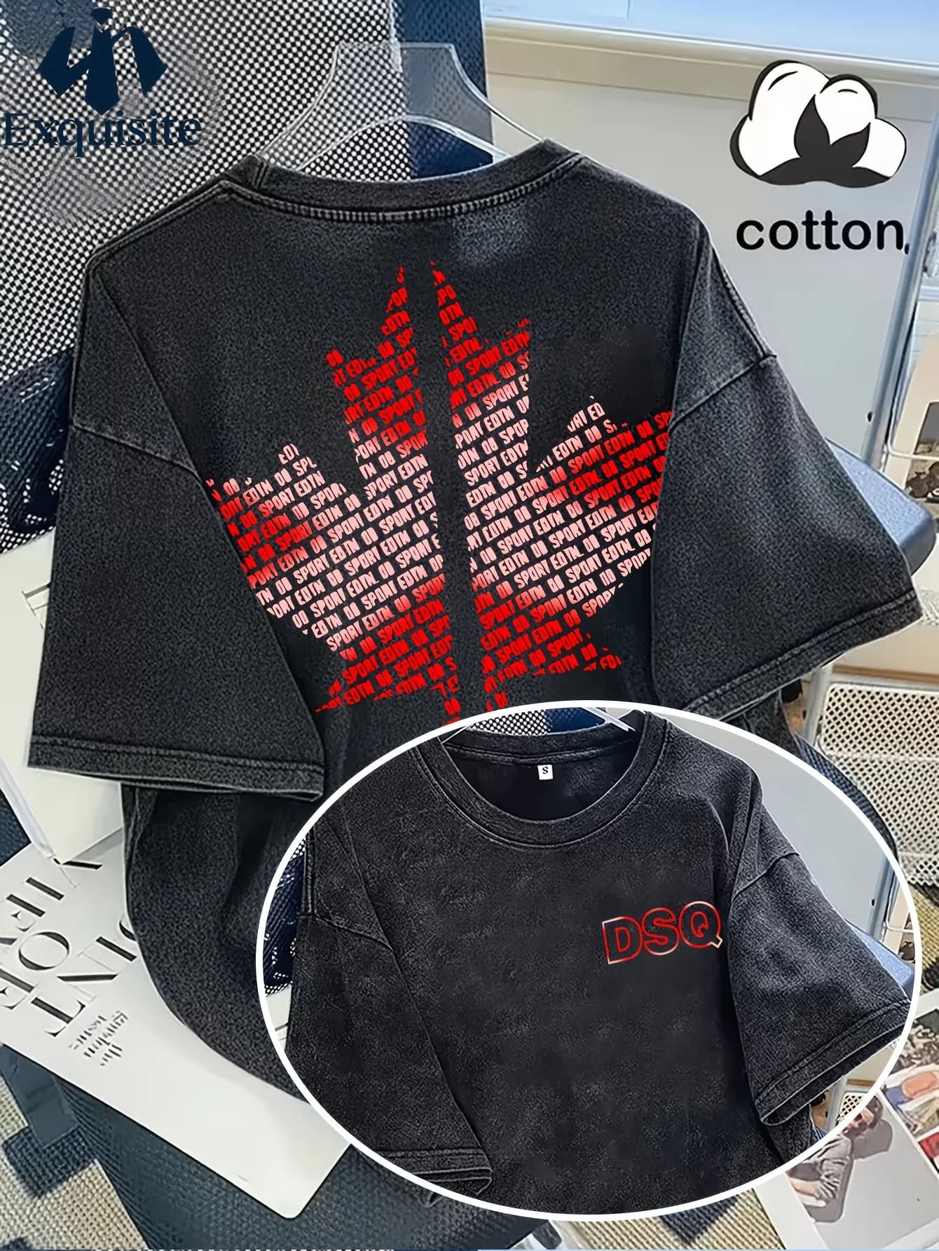 T-shirt da uomo 2026 con stampa foglia d'acero, top a maniche corte ampio, abbigliamento maschile, ideale per l'uso quotidiano casual.