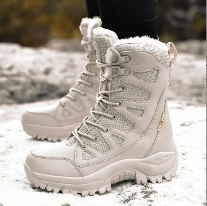 Scarpe da trekking invernali da donna alte in pelle felpata da esterno Stivali da trekking da donna Stivali da trekking da campeggio