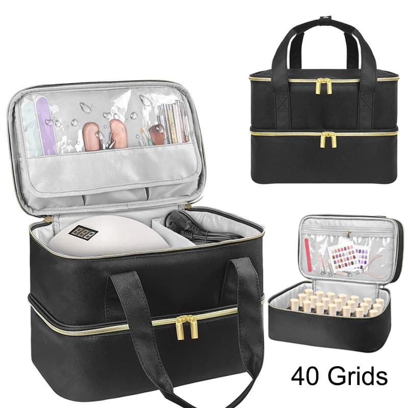 Borsa Porta Smalti e Oli Essenziali, Kit Portatile per la Cura delle Unghie, Scatola Portaoggetti per Strumenti per Manicure a 2 Livelli con 40 Scomparti