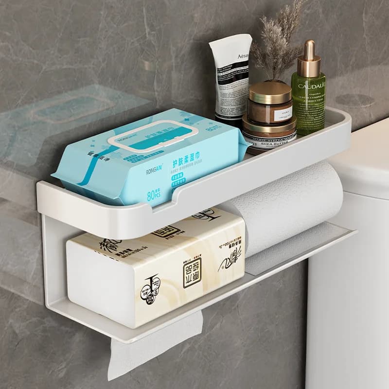 Toilet tissue holder No punching Wall-mounted toilet tissue box Space aluminum extended paper box Bathroom rack