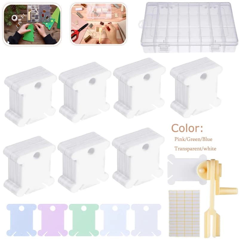 1/50/100/500pc Bobine di plastica per punto croce Bobine di filo da ricamo in plastica e scatola organizer per ricamo per accessori da cucito