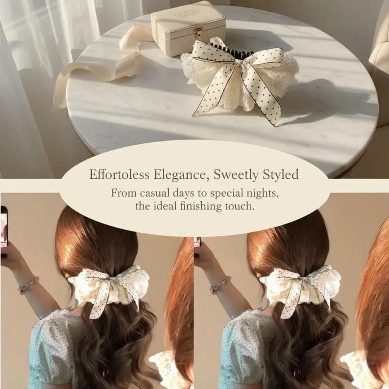 Banana Hair Claw Clip Korean Sweet Polka Dot Bow Lace Barrettes Soft Edge Hair Accessories for Girls Casual Outdoor Use