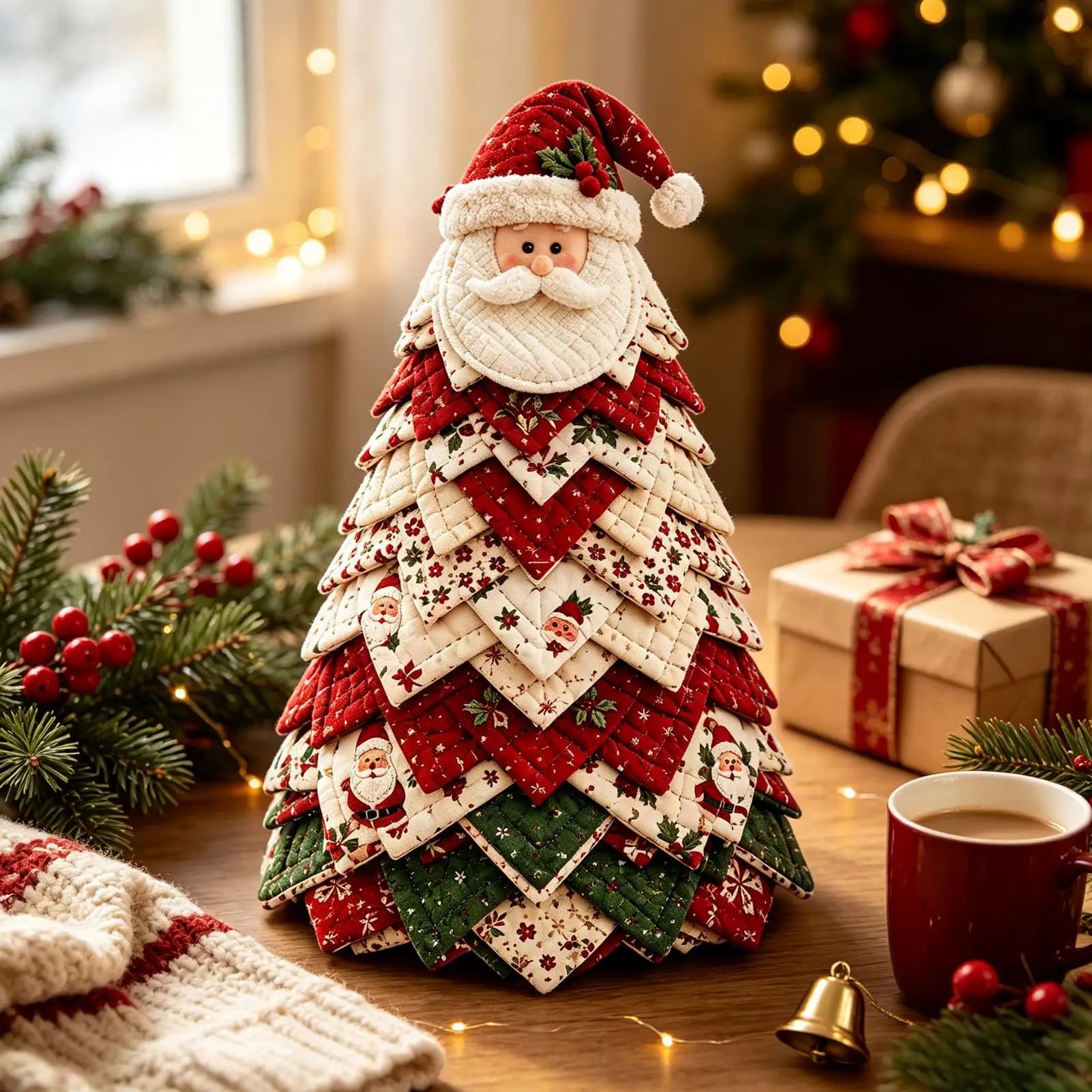 Fabric Art DIY Quilted Christmas Tree Holiday Sewing Tabletop Decor Fabric DIY Kit For Office Adults Beginner Family Home