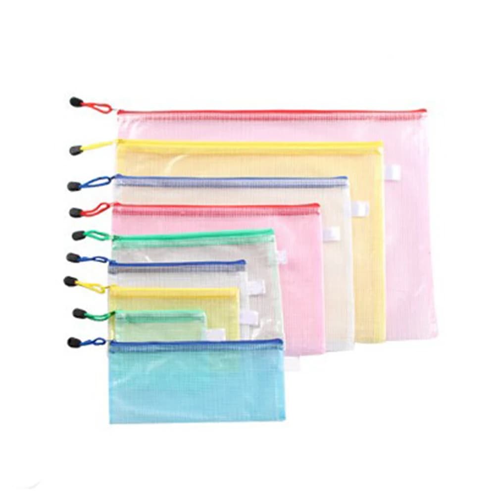 10pcs net plastic file note paper zipper closure File Folder Bag Document Organizer