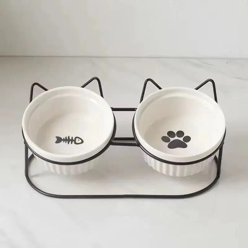 Ceramic Tall Pet Hanging Food Basin Double Bowl Protection Oblique Cervical Spine Overturning Cat Rice Bowl Pet Supplies Drinkin