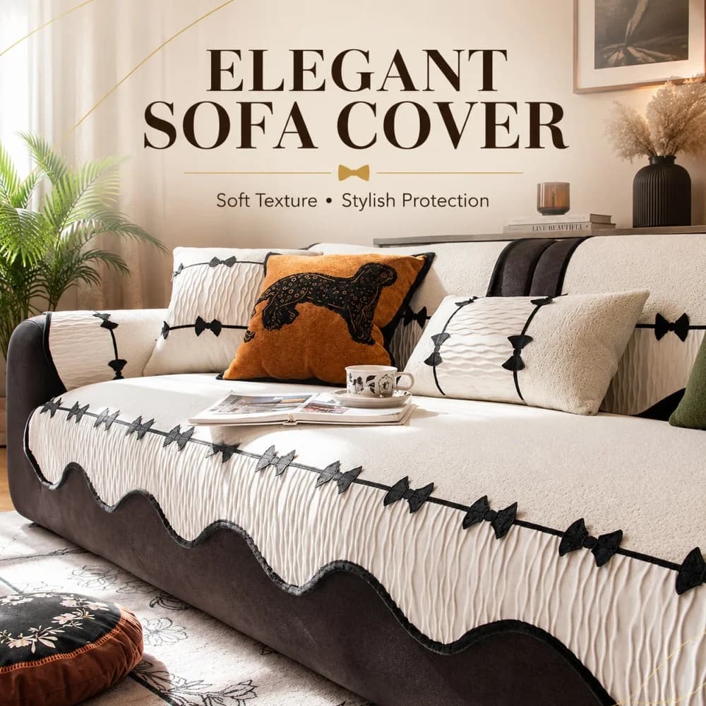 1pc Crinkle Velvet Contrast Hem Sofa Cover Unique Curved Shape Sofa Towel Anti-Slip Slipcovers for Living Room Couch Protector