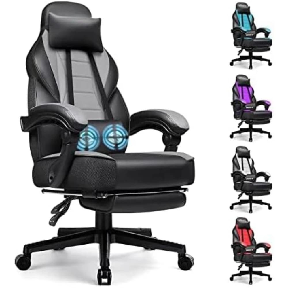 Sedia da Gaming con Massaggio, Design Ergonomico Resistente con Poggiapiedi e Supporto Lombare, Cuscino Grande e Alto, Personalizzabile