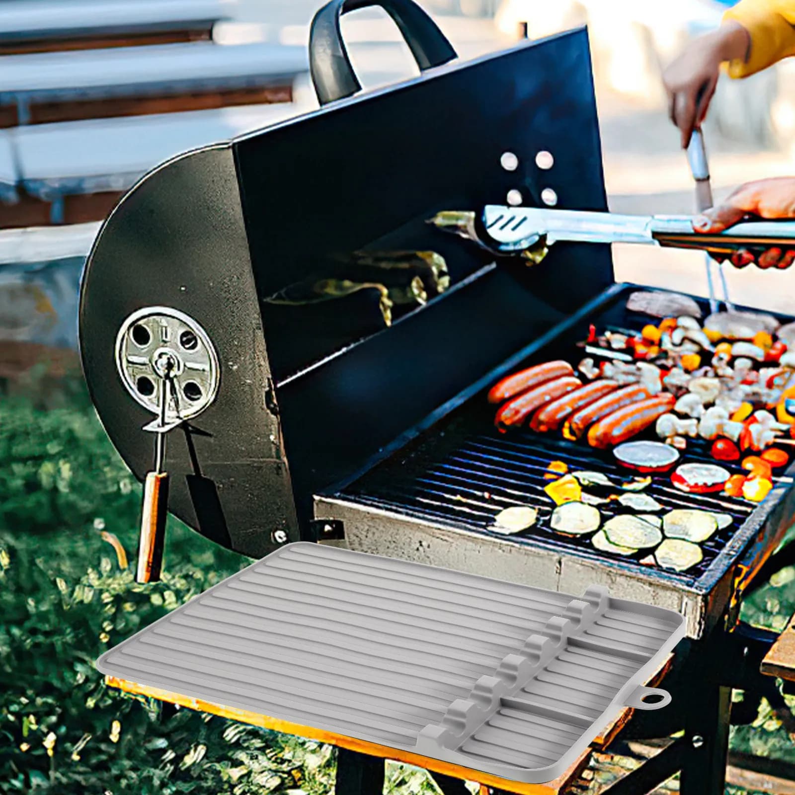Organizzatore Laterale Antiscivolo per Barbecue, Accessorio da Cucina per Utensili da Griglia, Supporto in Silicone per Piastra