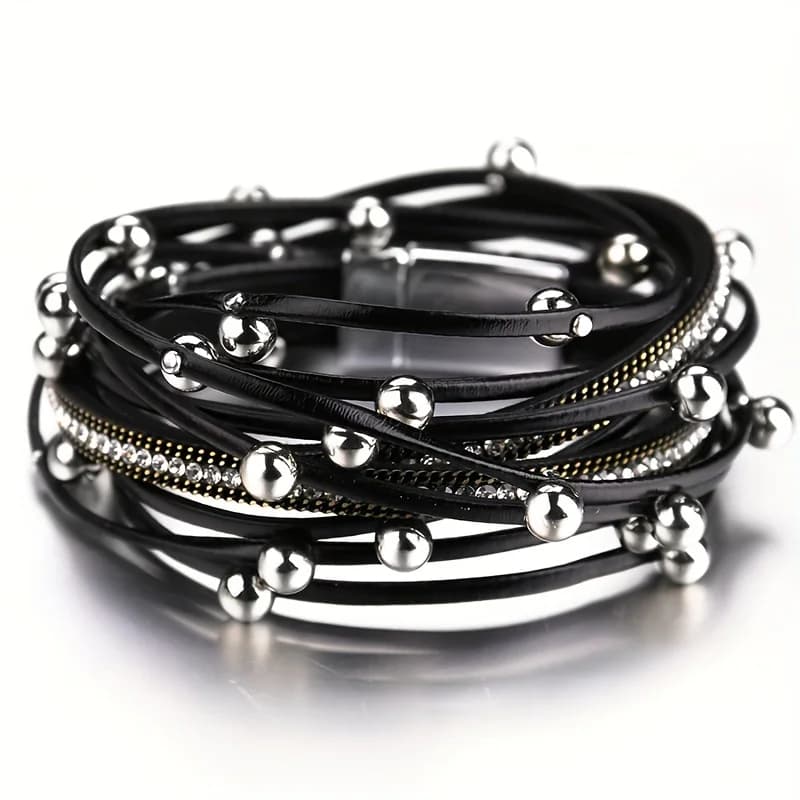 1pc 1pcs 1pc Bohemian Rhinestones Faux Leather Bracelet for Men & Women - Multi-Layered Double Wrap Long Party Jewelry Suitable