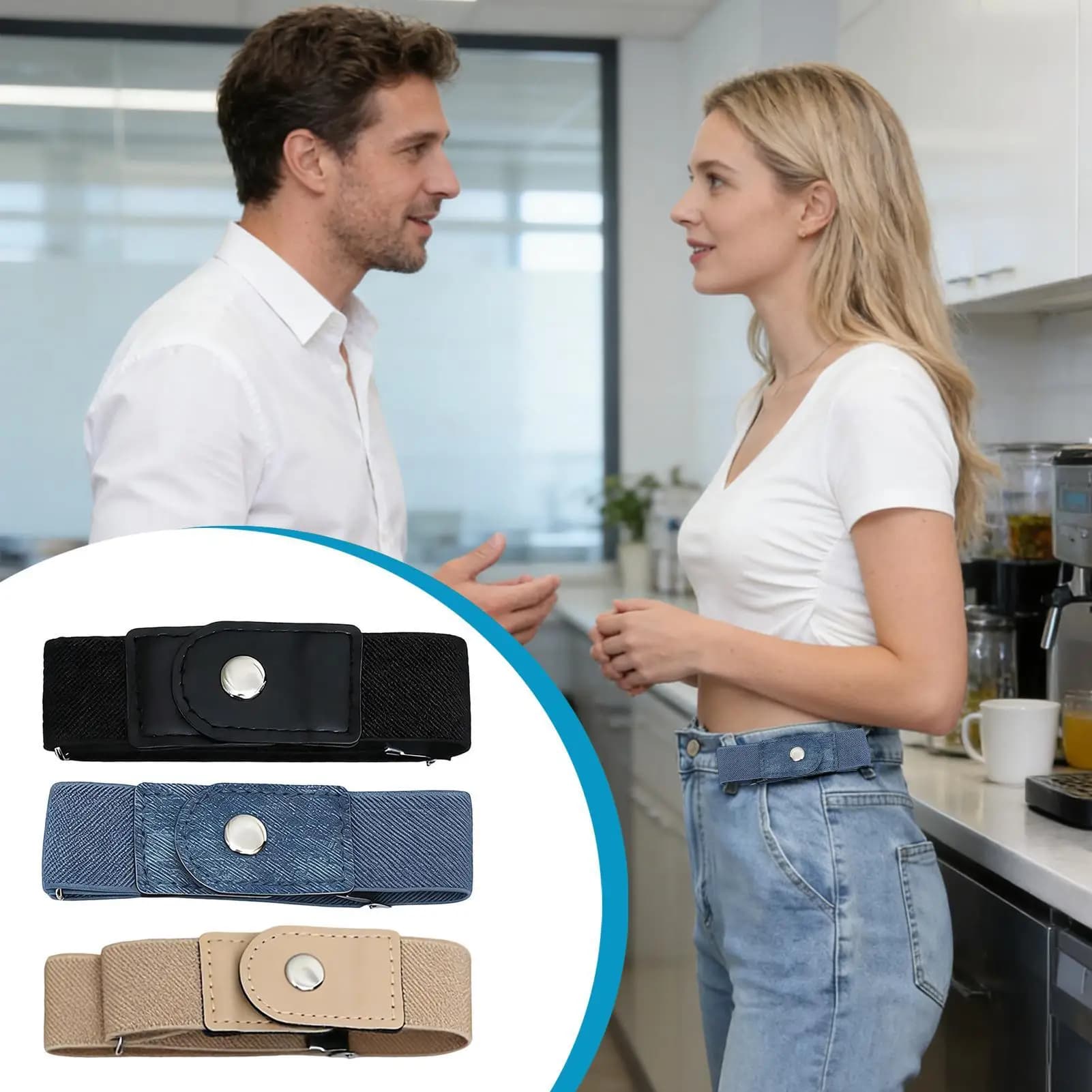 1Pair no buckle belt Unisex Elastic Buckless Invisible Waist Belt Casual Buckle Free Adjustable Invisible Belt for Jeans Pants