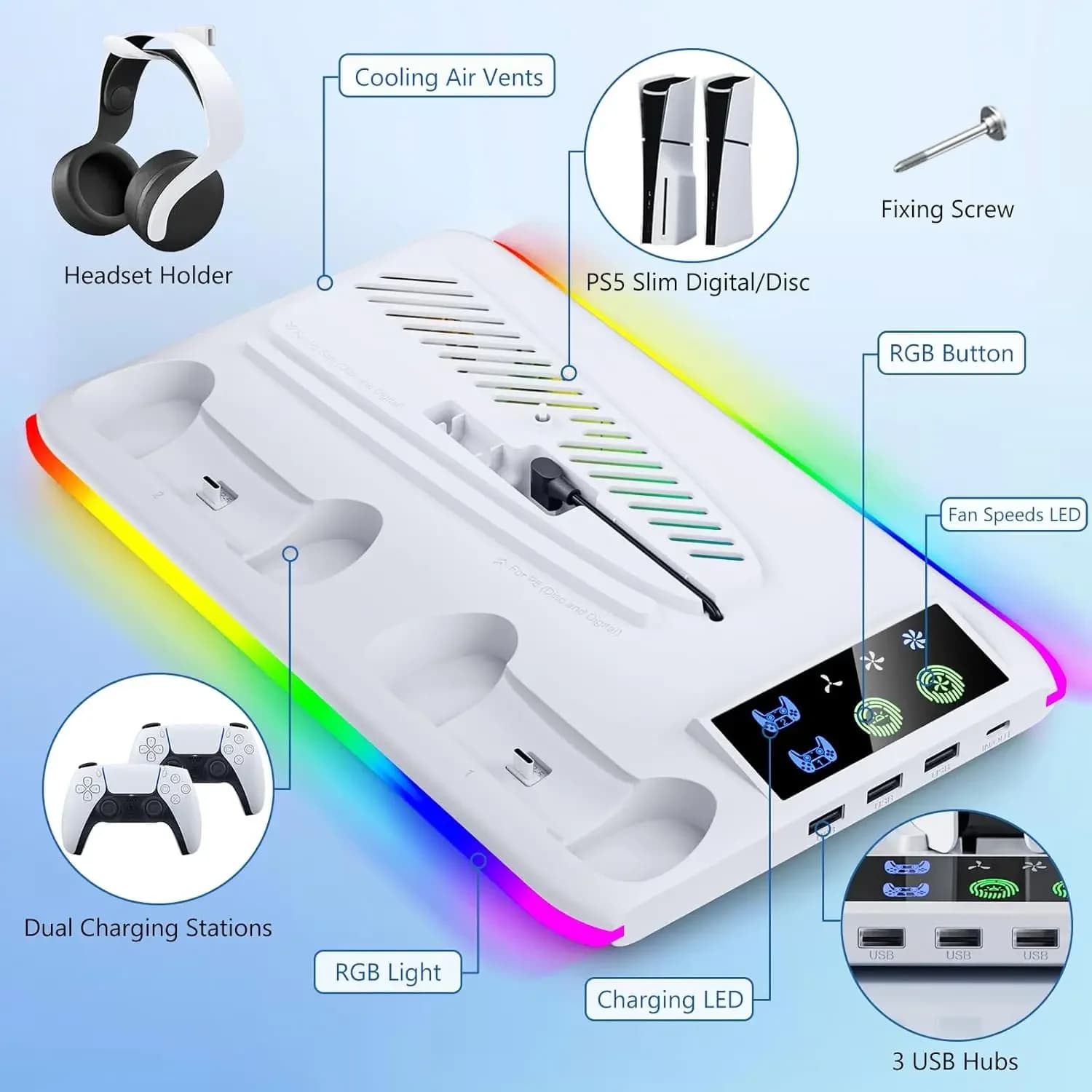 Cooler Fan For Sony PS5 Console Playstation Play Station PS 5 Pro Slim Stand Support Control Charger Holder Base Game Accessory